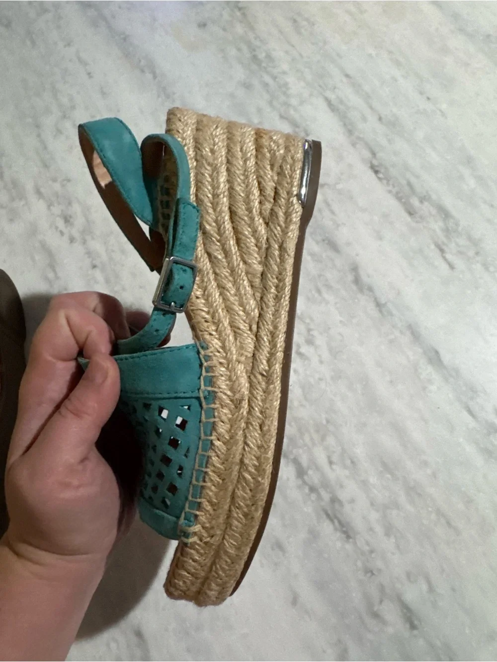 Franco Sarto Teal Espadrille Slingback Leather Heeled Beach Resortwear Sandals 7